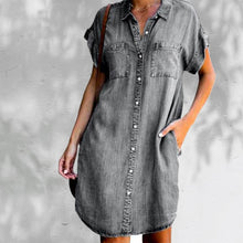 Laden Sie das Bild in den Galerie-Viewer, Lässiges Kurzarm Denim Kleid