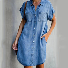 Laden Sie das Bild in den Galerie-Viewer, Lässiges Kurzarm Denim Kleid