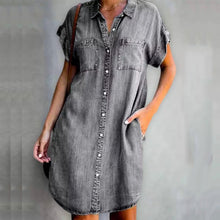 Laden Sie das Bild in den Galerie-Viewer, Lässiges Kurzarm Denim Kleid
