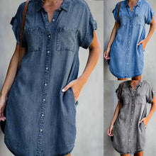Laden Sie das Bild in den Galerie-Viewer, Lässiges Kurzarm Denim Kleid