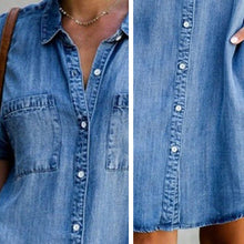 Laden Sie das Bild in den Galerie-Viewer, Lässiges Kurzarm Denim Kleid