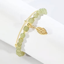 Laden Sie das Bild in den Galerie-Viewer, Doppelschichtiges Hetian-Jade-Armband mit Blättern