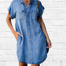 Laden Sie das Bild in den Galerie-Viewer, Lässiges Kurzarm Denim Kleid