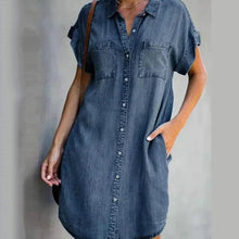 Laden Sie das Bild in den Galerie-Viewer, Lässiges Kurzarm Denim Kleid